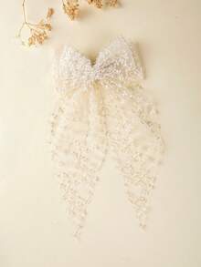 1pc Lace Embroidered Bow Headband, Chiffon Ribbon Hair Clip, Versatile Hair Accessory Suitable For Photoshoot, Travel, Wedding - Multicolor - View 13
