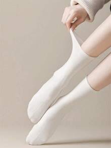 4 Pairs Women's Seamless Elastic Calf High Socks, Casual Everyday Wear, Spring/Autumn