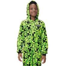 Minecraft | Creeper Mosaic Boys' Hooded One Piece Sleep Suit | Kids' PJs | Fast UK Delivery Shipping | Trusted UK Seller | Great Gift For Kids | Perfect For Halloween, Birthdays And Christmas - Green - View 3