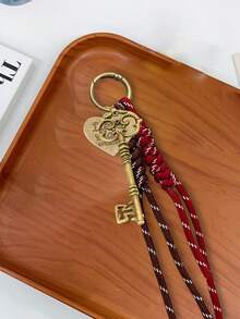 Bronze Key Bag Pendant, Retro Pendant Exquisite Key And Heart-Shaped Pendant, Mobile Phone Decorative Accessories, Wine Red Braided Rope, Brown Lanyard Accessories, Cool Style Bag Pendant, Retro And Gorgeous Style, Bag Decoration Keychain, Suitable For Women's Birthday, Valentine's Day, Teacher's Day, Couple Bag Accessories,