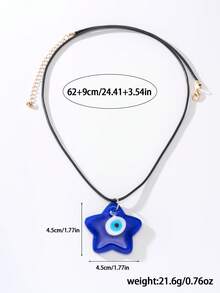 1 peça de pingente de vidro azul com olho de diabo e colar de cordão de cera preta, adequado para mulheres/casais, uso diário, presente de Natal