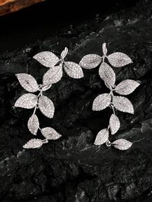 rakol 2pcs Silver-Tone Cubic Zirconia Pave Movable Hoop With Multi-Leaf Charm - Earring - View 3