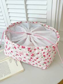 1Pc Quilted Drawstring Cuff Storage Basket With Cute Floral Bouquet Style Home Portable Laundry Hamper, Kids Fabric Foldable Dirty Clothing Laundry Hamper Collapsible, For Children's Toy Storage, Clothing Storage, Car Storage, Miscellaneous Items Storage, Quilt Storage, Doll Storage, Large Capacity, Portable, Multifunctional, Foldable, Essential For Home Decoration, Life, Dormitory, Party Gift, Birthday Gift, Back To School Gift - 彩色 - 查看 15