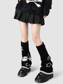 1 Pair Y2K Flare Leg Leg Warmers, Asymmetric Wide Leg Skeleton & Star Design, Reversible Wear, Cosplay Harajuku Style Leg Warmers For Women - Multicolor - View 1