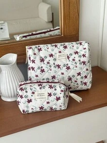 1 pieza/Set Bolsa de cosméticos acolchada con estampado floral rojo de pana, organizador de maquillaje, bolsa de maquillaje multifuncional y portátil, bolsa de aseo, adecuada para cosméticos, cuidado de la piel, protector solar, crema de manos, regalo para dama de honor, regalo para el Día del Maestro, regalo de cumpleaños, regalo de vacaciones, bolsa de cosméticos, regalo de Navidad, bolso pequeño, bolsa de almacenamiento de maquillaje, bolsa de almacenamiento mini, bolsa de almacenamiento de gran capacidad, regalo de Navidad, regalo creativo para mujeres - Multicolor - Ver 14