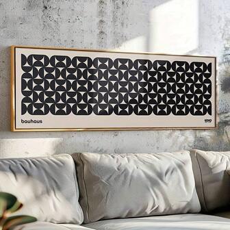 1 pieza Obra de arte de pared panorámica vintage Bauhaus - Impresión en lienzo geométrica en blanco y negro de mediados de siglo moderno, sin marco, decoración de verano para interiores para sala de estar, dormitorio, cocina, cafetería, bar, oficina en casa, regalo ideal para decoración del hogar moderna