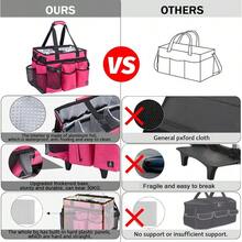 Extra Large Rolling Cleaning Caddy Bag With Detachable Foldable Trolley Portable Cleaning Cart For Housekeeping Cleaning Caddy With Adjustable Shoulder Strap And Multiple Storage Pockets - RoseRed - View 5