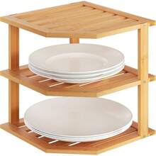 3 Tier Corner Shelf, Dish Drying Rack, Plate Organizer, Kitchen Spice Rack Countertop And Cabinet - 1 Pc + Tự nhiên - Xem 1