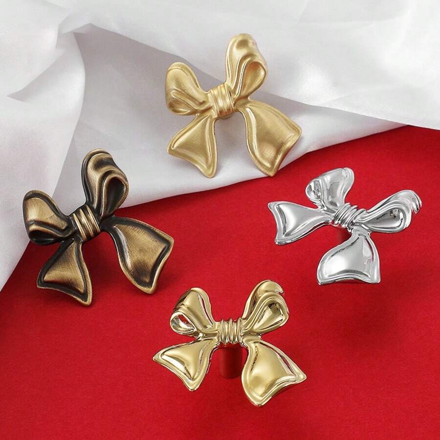 Luxury French Brass Creative Bow-Knot Pure Copper Pull Handle, Chrome Gold Plated Cabinet Drawer Cupboard Door Knob, Solid Brass - Multicolor - View 1