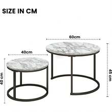 SG Traders Round Nesting Coffee Table Set - Wooden Nest Of Tables, Stackable Round Coffee Table For Living Room, Industrial, Stylish Nested Tables - Set Of 2 (Rustic Wood) - White Marble Effect - View 3