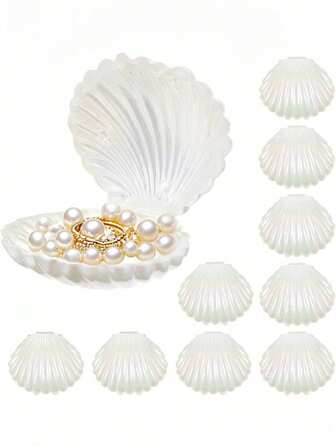 1/2/5pcs Enchanting Shell Shaped Jewelry Storage Box, Whimsical Mermaid-Themed Mini Shell Boxes, Perfectly Crafted Plastic Mini Sea Shells Necklace Box For Thoughtful Gifts, Ideal For Under The Sea Birthday Party Or Baby Shower Jewelry Storage, Unique Christmas Gifts For Ocean Lovers