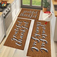 1pc/2pcs Grateful Thankful Pattern Bathroom Anti-Slip Mat, Faux Cashmere Material, Plush Decoration Suitable For Bathrooms, Doorways, Kitchens & Festive Decorations, Machine Washable, Gift Idea - Multicolor - View 6