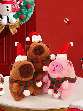 Christmas Capybara Keychain - Funny Chill Santa's Helper Keychain For Backpack, Capybara Plush Toys, Cute Gift For Friends, Animal Lovers, Stocking Stuffer & Party Favor, Christmas Decorations, Xmas Gifts, Happy New Year