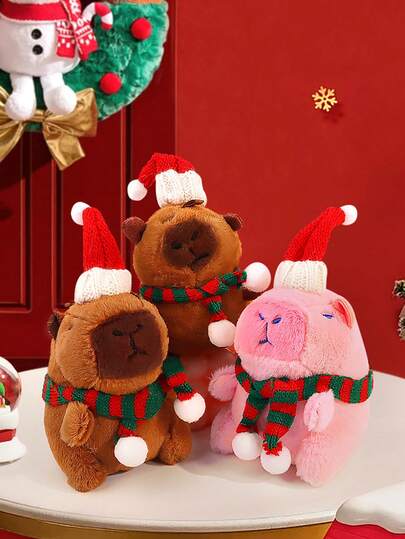 Christmas Capybara Keychain - Funny Chill Santa's Helper Keychain For Backpack, Capybara Plush Toys, Cute Gift For Friends, Animal Lovers, Stocking Stuffer & Party Favor, Christmas Decorations, Xmas Gifts, Happy New Year