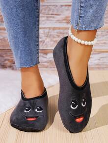 RALSWNAY 秋冬女士拖鞋，可爱印花，高弹力套脚设计，室内家居拖鞋，透气柔软鞋底，适合室内、户外沙滩穿着，也可作瑜伽鞋，可机洗 - 灰色 - 查看 8