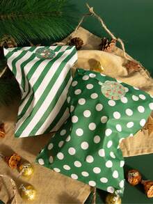 24 Stücke grüne/rote/gepunktete/köperbindige Kraftpapier Taschen + 24 Stücke selbstklebende Verschlüsse im Paket, Weihnachtsgeschenktüten, Weihnachtsparty, Süßigkeitentüten, Verpackungstüten