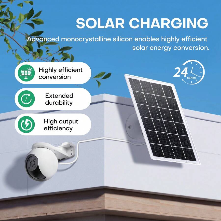 Panel solar portátil de 3W, adecuado para cámaras de ; Panel solar de vidrio monocristalino de 5V y 360° ajustable, adecuado para timbres, luces y ventiladores de exterior. - Negro - Ver 1