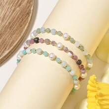 1pc Casual Elegant Natural Stone Burmese Jade Faceted Cube, Amazonite Faceted Round Beads & Pearl Adjustable Bracelet, Suitable For Women Daily Wear, Birthday, Valentine's Day Gift