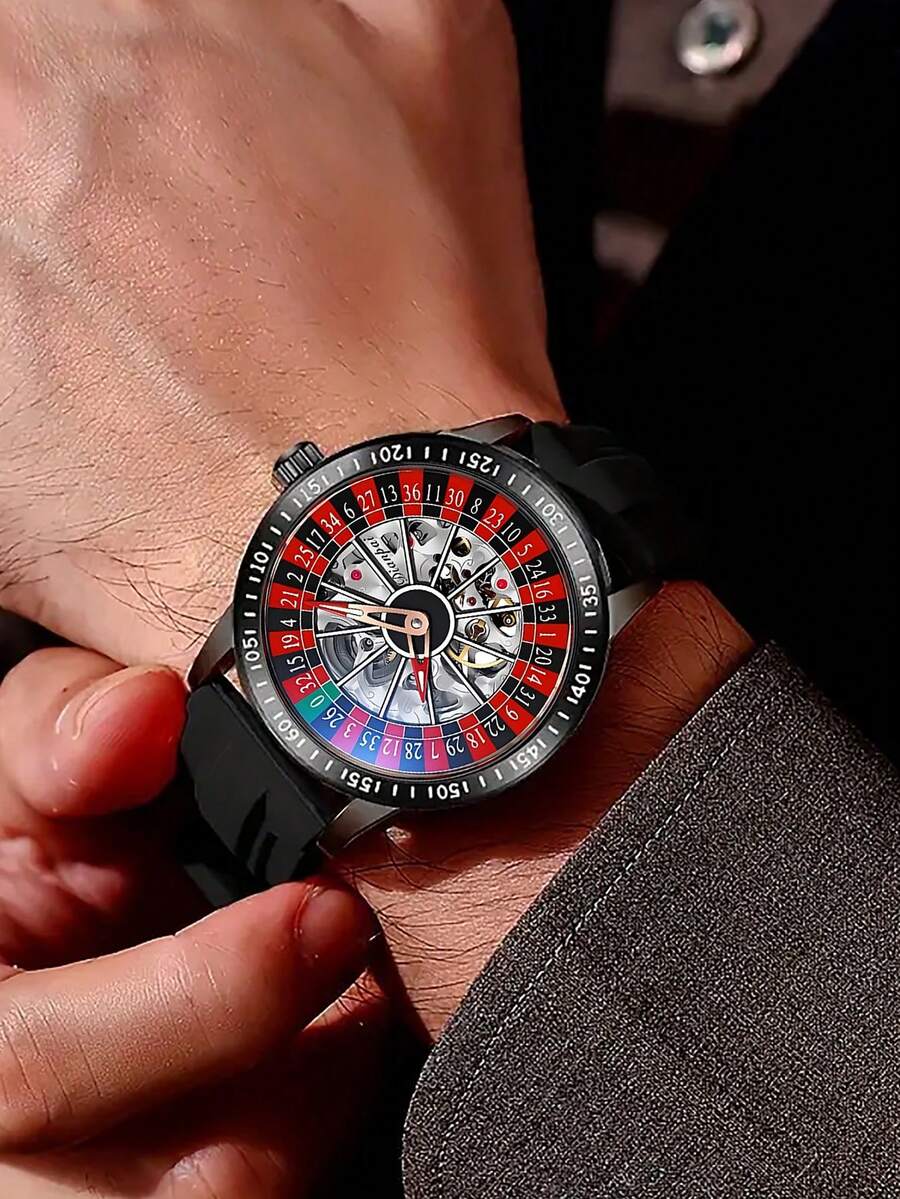 Dianpai Luxury Men's Automatic Mechanical Watch, Fashionable Hollow Dial, Luminous Simple Business Watch - Ideal Gift For New Year And Valentine's Day - 黑色 - 查看 1