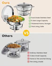 Ataucjin 5QT Chafing Dish Buffet Set Of 2 Pack,Round Stainless Steel Food Warmers Buffet Servers Sets,Chafer And Food Warmers With Food & Water Pan, Lid,Frame,Fuel Holder For Catering,Parties,Events,Wedding - Silver-2 Pack - View 8