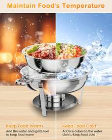 Ataucjin 5QT Chafing Dish Buffet Set Of 2 Pack,Round Stainless Steel Food Warmers Buffet Servers Sets,Chafer And Food Warmers With Food & Water Pan, Lid,Frame,Fuel Holder For Catering,Parties,Events,Wedding - Silver-2 Pack - View 5