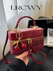 Women's Fashion Square Handbag, Elegant Crossbody Shoulder Bag, Black - Burgundy - View 2