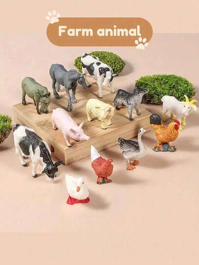 12件套逼真农场动物模型套装，包括迷你鸡、鸭、鹅、马和牛，是节日礼物、科学教育和认知发展的理想之选，也是圣诞礼物的完美选择。可用作办公桌摆件、家居圣诞装饰、圣诞袜填充物、趣味礼物，以及成人圣诞袜填充物。