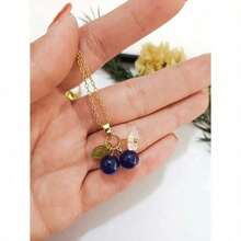 1pc2025 New Elegant Blueberry Pendant Necklace With Glass Fruit Charm And Acrylic Leaf, Suitable As Birthday Gift For Women & Girls - 藍色 - 查看 6