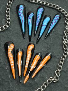 CrystalHola 10 unhas decoradas com listras longas em formato de gota d'água, pintadas à mão, acabamento brilhante em halo, tipo pérola, reutilizáveis, adequadas para festivais de música, festas e Natal. É a nail art preferida de meninas e mulheres. - Multicolorido - Ver 3