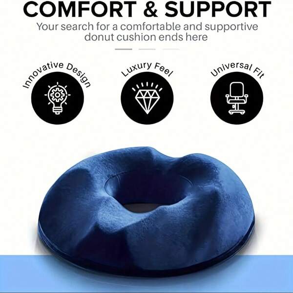 1-Piece Memory Coccyx Cushion - Hollow Donut Design With Orthopedic Support For Tailbone & Sciatica Relief - Multi-Use Seat Pillow For Office, Car, Wheelchair, Yoga & Postpartum Recovery - Ergonomic Home Office Essential, Pain Relief Must-Have, Medical Comfort Aid, Driving Long Distance Support, Senior Care Accessory