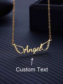 Customized Angel Wings Name Necklace For Women, Stainless Steel Material, Customizable Pendant, Personalized Necklace, Birthday Gift - Multicolor - View 2