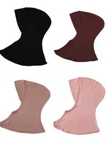 4 Peças/Conjunto Touca Interna Modal de Cor Sólida Com Capa Para o Pescoço, Elástica, Macia e Respirável para Mulheres, Lenço, Chapéu, Acessórios de Abaya, Véu Diário