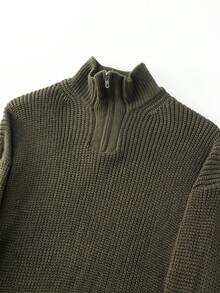 LOOKUN Men's Winter Clothing, Casual Loose Minimalist Solid Color Retro American Style Zip-Up Polo Collar Sweater, Versatile For Daily Wear And Outdoor Commute - Dark Green - View 4