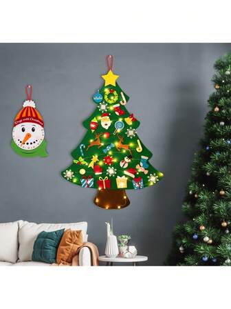 1 套 3.12 英尺 DIY 毛毡圣诞树套装 + 雪人降临节日历 - 圣诞装饰壁挂 33 件装饰品儿童派对用品