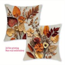 2 fundas de almohada de otoño, con patrón de hojas y flores vintage en color marrón óxido, impresión plana 2D no bordada, de tela de poliéster con cremallera impresa por un solo lado, decoración de otoño y cosecha de Acción de Gracias para el hogar, adecuada para suministros de fiesta, sofá, cama y silla del hogar, decoración de patio rústico - Óxido marrón - View 7
