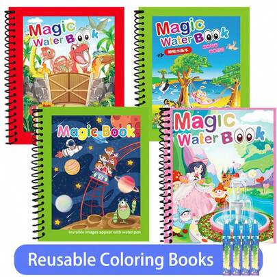 1/3pcs Reusable Magic Water Color Painting Book, With Refillable Water Brush Pens, Sketchbook