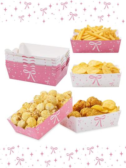 6/12 Stück rosa Schleife Einweg-Geschirr Papier Tabletts, Snack-Food-Tabletts, Einweg-Lebensmittelbehälter, Keks-Backbleche, Popcorn-Boxen, rosa Geburtstagsdekoration, Schleife 1. Geburtstagsdekoration, rosa Schleife Geburtstagsdekoration, Baby-Shower-Dekoration, Babymoon-Zubehör, Gender-Reveal-Party-Deko, Camping-Zubehör