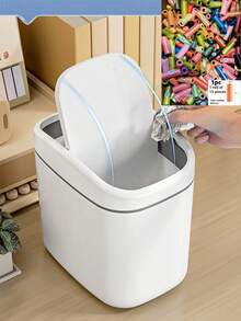 1 件现代简约桌面垃圾桶带盖，ABS+PP 材质，白色，免提，紧凑型，适用于家庭、卧室、办公室，包含 1/8/20 卷（15 个/卷）随机颜色垃圾袋，适用于厨房、浴室、家庭和家居用品 - 彩色 - 查看 13