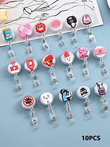10 Stück einziehbare Krankenhausausweis-Halterungen, süße Cartoon-Schlüsselanhänger-Lanyards, zufälliger Stil Halloween Accessoires Lehrertag Weihnachtsgeschenkideen - Verschiedenfarbig - Übersicht 7