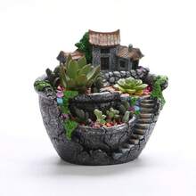 Creative Succulent Flower Pot Simulation House Small Sky Garden Succulent Garden Flower Pot Decoration Plants Pot Sweet House Flower Basket Garden Decoration - 橘色 - 查看 3