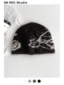 新款蝴蝶提花针织女帽，秋冬季保暖针织帽，护耳设计，版型修身，时尚百搭