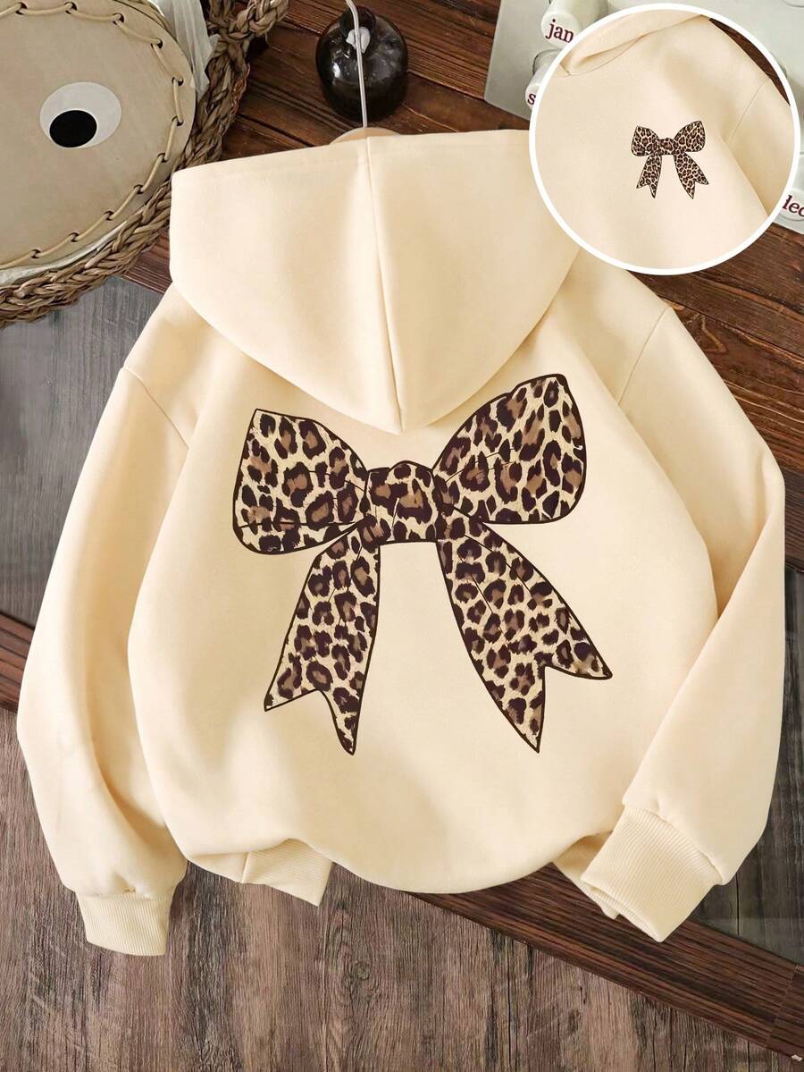 Young Girls' Cartoon Pattern Warm Sweatshirt - Apricot - View 1