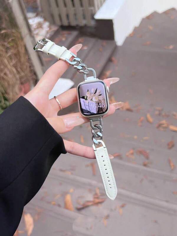 1 Stück dekorativer, modischer Schmuckstil-Verbindungsriemen, elegant, schmal, Lederband kompatibel mit Apple Watch Armband für Frauen, schwarz, gold, silber, dünn, 38mm, 40mm, 41mm, 42mm, 44mm, 45mm, 46mm, 49mm, Edelstahl Armband kompatibel mit Apple Watch Armband Serie Ultra 10/9/8/7/6/5/4/3/2/1 SE