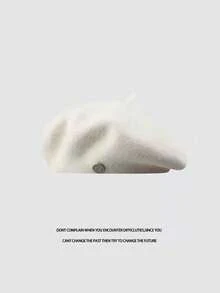 1件韩版ins百搭贝雷帽复古柔软透气弹力八角贝雷帽轻便女士帽子秋冬文艺画家帽纯色粗花呢花蕾帽女