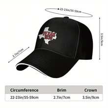 Texas 1836 Vintage Baseball Cap For Men - Lightweight Casual Hat With Texas Outline & 1836 Graphic, PVC Coated ABS Resin, Black/White Contrast Design, Polyester Filled For Comfort, Everyday Headwear, Comfortable Headgear - 黑色 - 查看 3