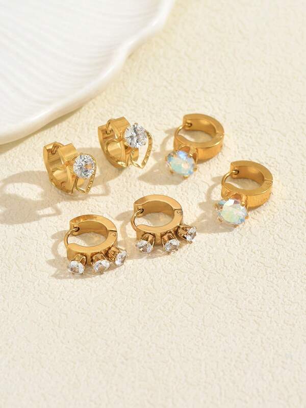 1 Paar Edelstahl Ohrringe mit kubischen Zirkoniasteinen, geeignet für Alltag, Party, Treffen, Einkaufen