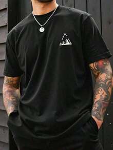 Men's Geometric Mountain Print Casual Short Sleeve T-Shirt Street Fashion - màu đen - Xem 1