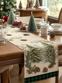 1pc Christmas Tree Table Runner, Christmas Decorative Table Runner, Christmas Linen-Like Table Runner, Table Runner, Table Runner, 1pc Table Runner, 4pcs Placemats, 1pc Pillow Cover, 3 Products Available, Seasonal Home Decor Indoor/Outdoor Party Supplies, Winter Home Decor, Christmas Decoration, Christmas Room Decor, Christmas Party Decoration