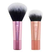 Real Techniques Mini Brush Foundation And Blush Duo, Travel Size, For Loose Blush And Liquid Foundation, 2 Pieces Set - Hot Pink - View 7