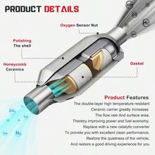 Convertidor catalítico universal de 2.5 pulgadas entrada y salida de 2.5 pulgadas de alto flujo frontal Cat Converter de ajuste directo con puerto O2 y escudo térmico compatible con EPA 2 unidades - como en la foto - Ver 7